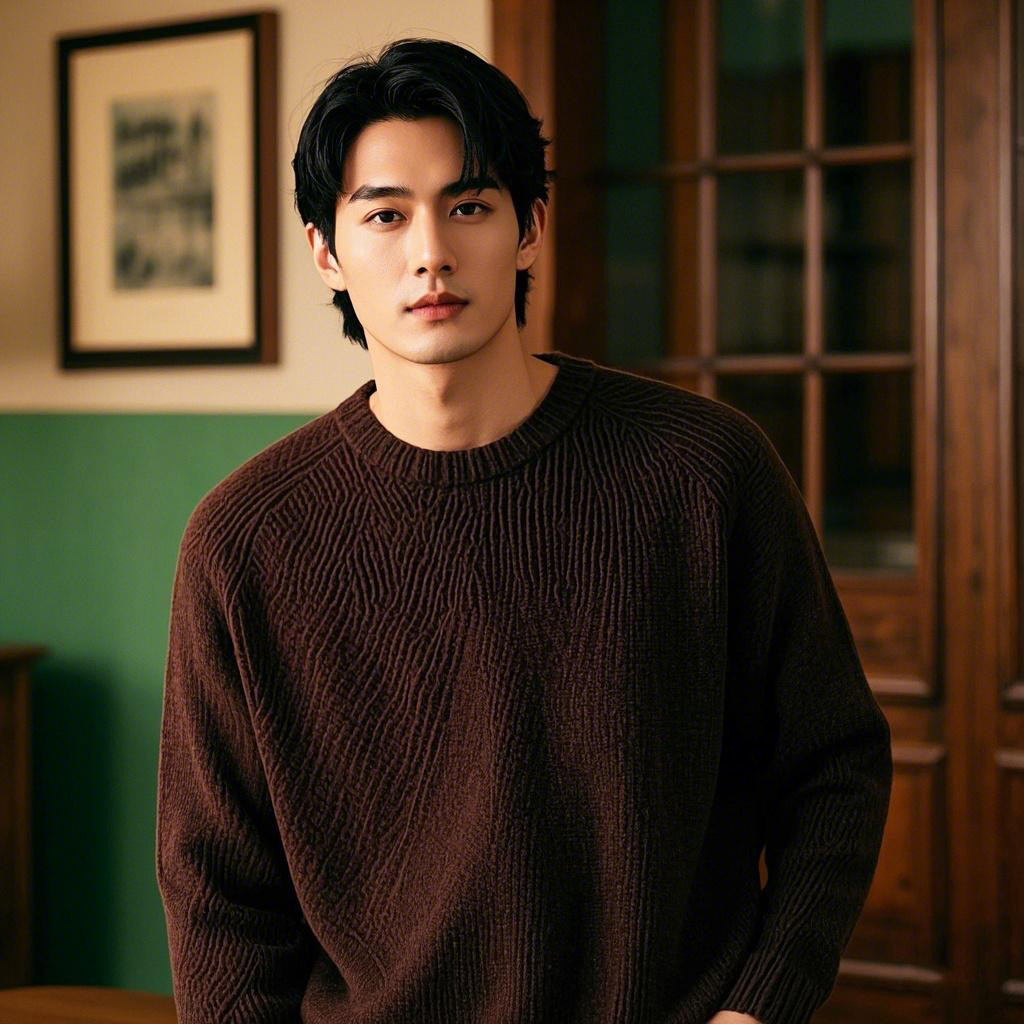 美式复古咖色圆领毛衣男秋冬纯色百搭长袖内搭休闲慵懒套头针织衫